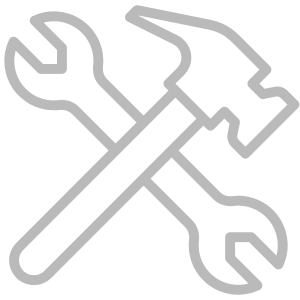 Construction Staffing: A gray outline of a wrench crossed with a hammer, symbolizing tools, repair, or maintenance.