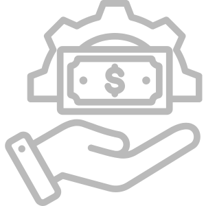 Financial Services Staffing: A gray outline of a hand beneath a gear with a dollar bill inside it, representing financial processes, payroll, or economic efficiency.