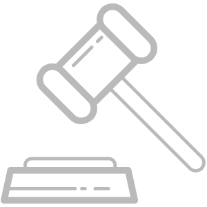 Legal Staffing: A gray outline of a gavel resting on a block, symbolizing law, justice, or decision-making.