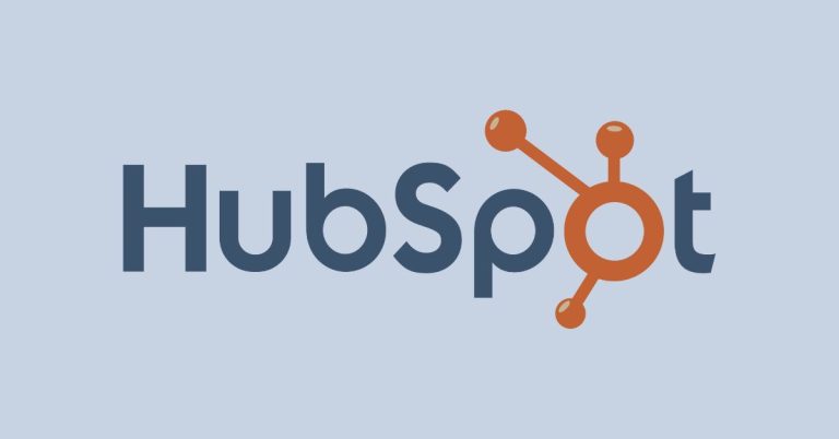 HubSpot: HubSpot logo featuring the company name in dark blue text with an orange network-like symbol integrated into the letter 'o' on a light blue background.