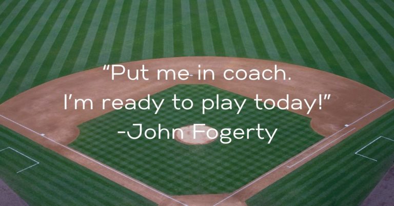 Recruiter Training: A baseball field with a quote by John Fogerty overlaid, reading 'Put me in coach. I’m ready to play today!'